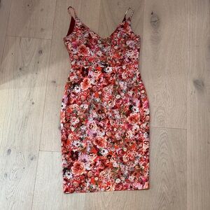 Black Halo Floral Midi Dress - Red and Pink